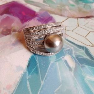 NVC Silver Pearl Cocktail Ring